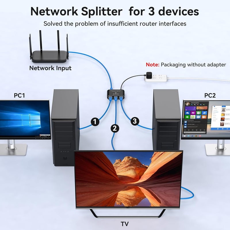 PVBCTCSID Ethernet Splitter 1 to 3 1000Mbps Internet Splitter High Speed Network Splitter Router Switch Work with Cat5/5e/6/7/8 Cable - Image 4